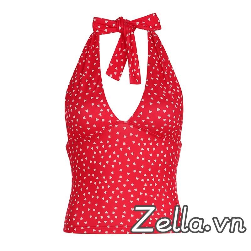 Áo ba lỗ cổ áo không tay kẻ sọc hở lưng / áo Vest mỏng vừa vặn in hình trái tim
