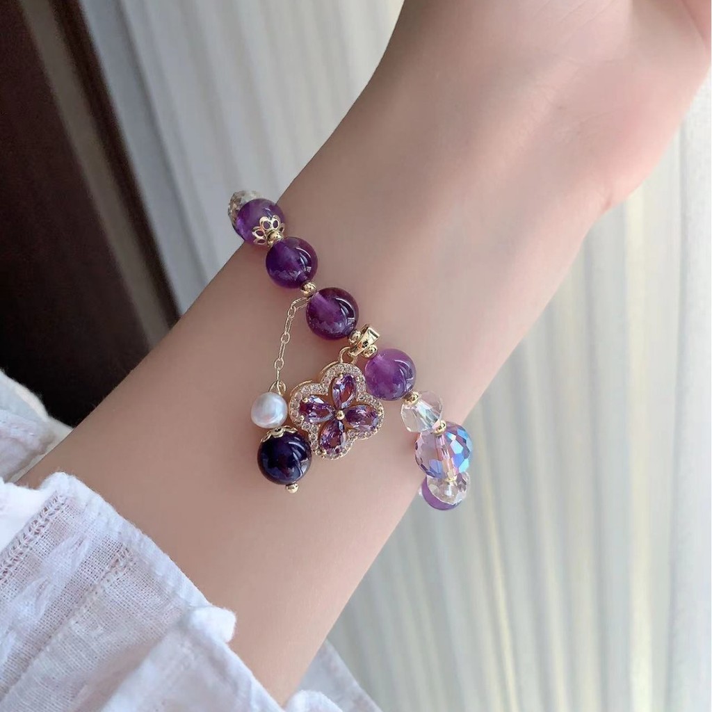 Vòng tay cỏ ba lá thạch anh tím giả dành cho nữ Thiết kế mô phỏng nhẹ nhàng Vòng tay cổ điển sang trọngGift