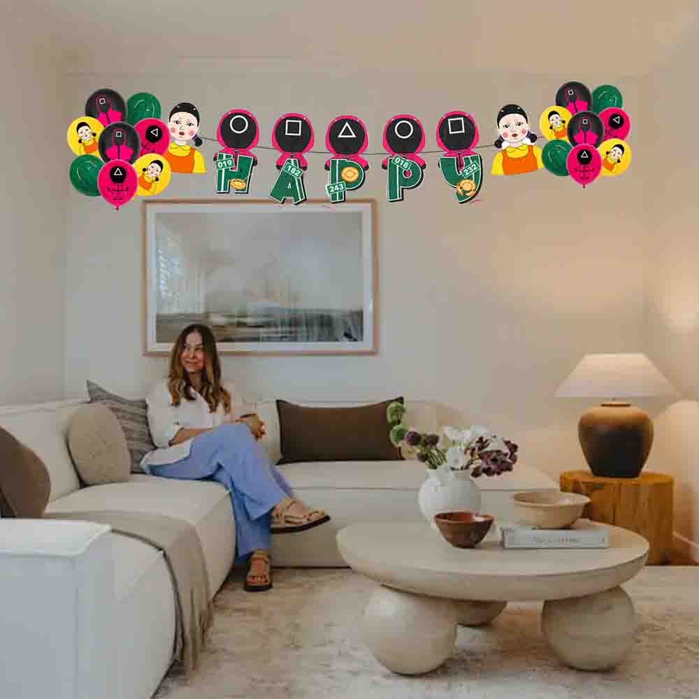 Squid Game Themed Birthday Party Decorations Set Balloons Banner Cake Topper