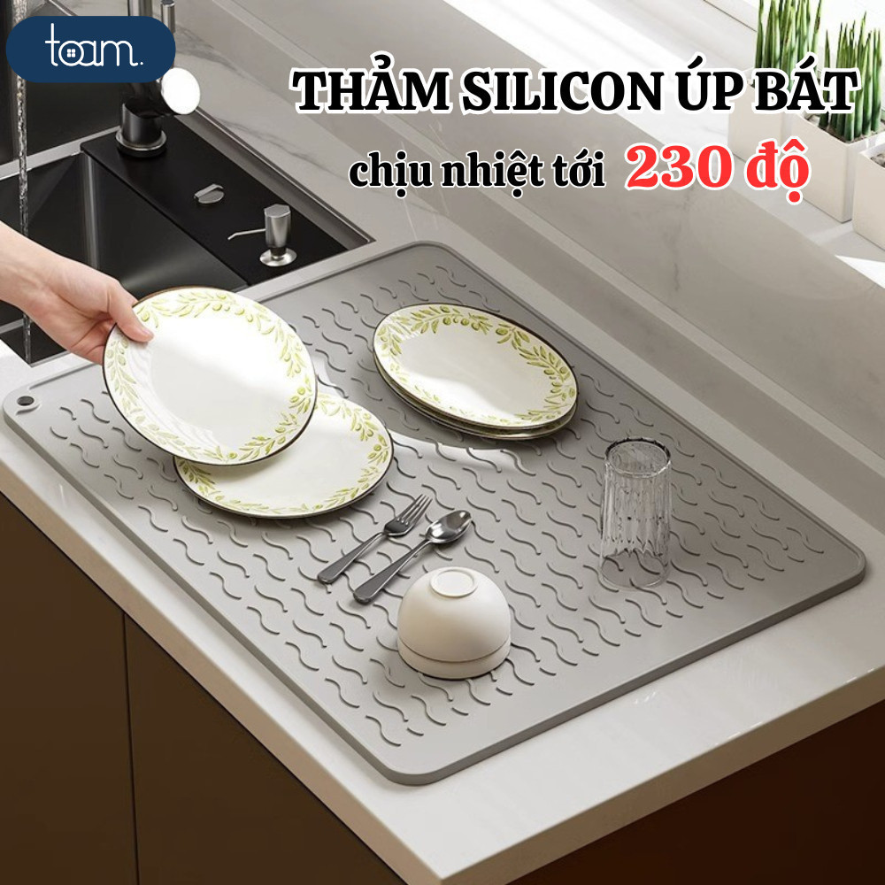 Thảm Silicone Úp Chén Đĩa Ráo Nước Nhanh Khô Chống Trượt, Tấm Lót Nồi, Lót Bếp Silicone Thoát Nước