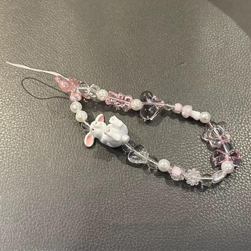 Vòng tay mặt dây chuyền thỏ nơ, handmade đính hạt, chống hư hại, đa năng