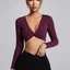Áo Thun crop top Tay Dài Cổ Chữ v Xẻ Sâu Gợi Cảm Tập yoga Thể Dục Thể Thao