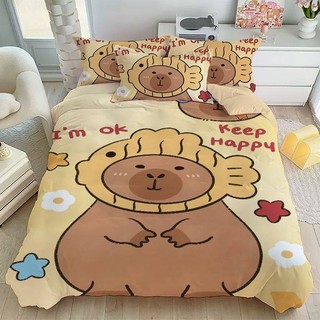 SQ2 Bộ chăn ga gối Capybara dễ thương Khăn trải giường Vỏ chăn gối Phòng ngủ gia đình Có thể giặt được Ký túc xá 3IN1 Phù hợp với QS2