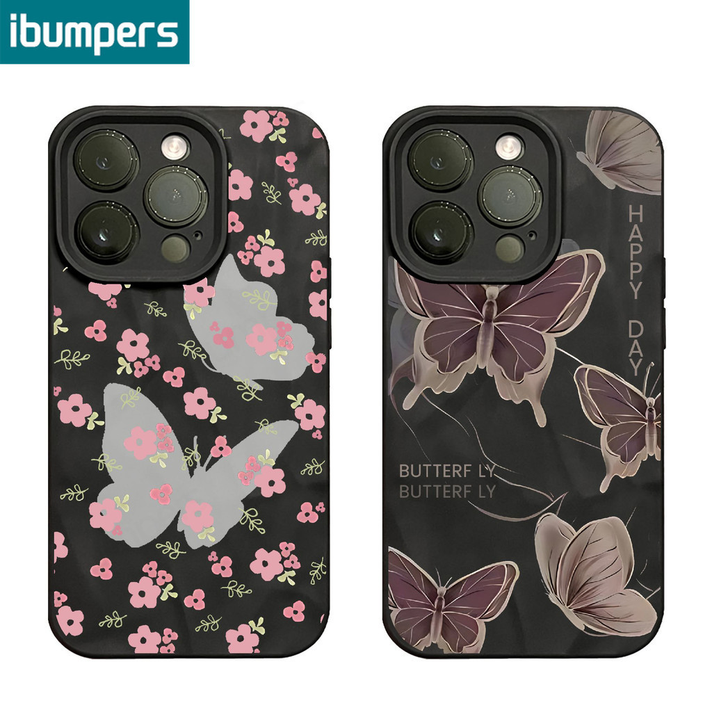 ibumpers Ốp lưng Iphone Hàn Quốc Đen Đơn Giản Bướm In Hình Đen Ốp Điện Thoại Mỏng Silicone Mềm Chống Bẩn Chống Sốc Iphone 11 12 13 14 15 Pro Max IP 7 8 Plus Iphone X XS XR X Max