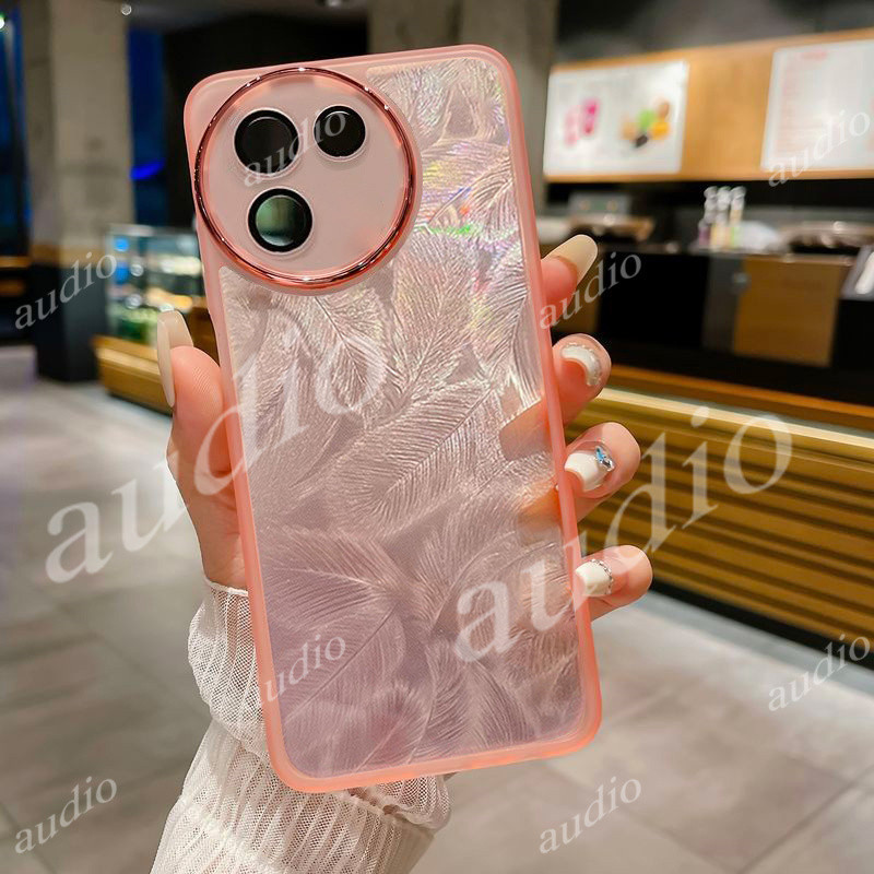 Ốp Điện Thoại Lấp Lánh Lông Vũ Laser Cho Vivo V30E V30 Pro 5G 2024 Với Phim Bảo Vệ Ống Kính Máy Ảnh Trong Suốt Lông Vũ Vỏ Điện Thoại Cho Vivo V30E VivoV30e 5G Ốp Lưng