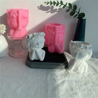 Khuôn Silicon 3D Cô Gái Dễ Thương Chậu Hoa Khuôn DIY Thủ Công Thủ Công Thạch Cao Nến Pha Lê Nhựa Dính Khuôn Cho Trang Trí Nhà