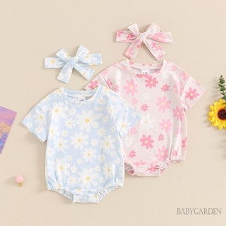 Baga-baby Girl Bộ áo liền quần mùa hè cho trẻ sơ sinh Áo liền quần cổ tròn tay ngắn có băng đô