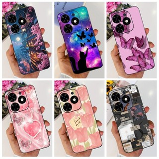 Dành Cho Tecno Spark Go 2024 BG6 Ốp Lưng Hoa Phong Cách Mới Hoạt Hình Silicon Màu Đen Mềm Mại Cho Tecno Pop 8 Pop8 BG6h Vỏ
