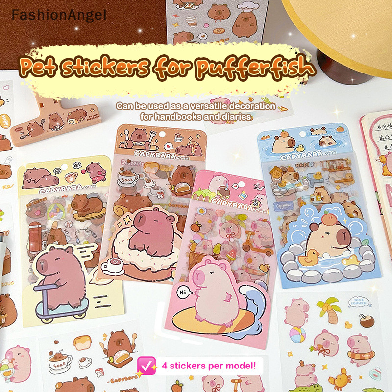 FashionAngel 4 Tờ Dễ Thương Capybara Mờ Dán Hoạt Hình Nhật Ký Trang Trí Thêu Sò Dán Thẩm Mỹ Văn Phòng Phẩm Đồ Dùng Học Tập TH
