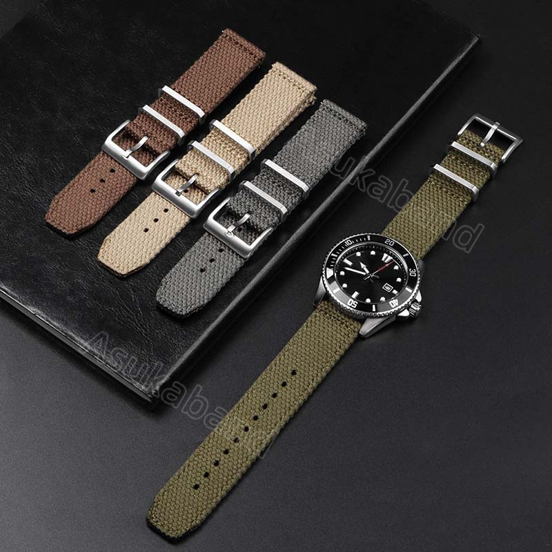 Dây đeo đồng hồ Nylon mềm 20mm 22mm Vải tự nhiên bằng sợi lanh Dây đeo đồng hồ phát hành nhanh Dây đeo đồng hồ đeo tay nam nữ Dệt dệt đen Xanh lam Vòng tay Kaki