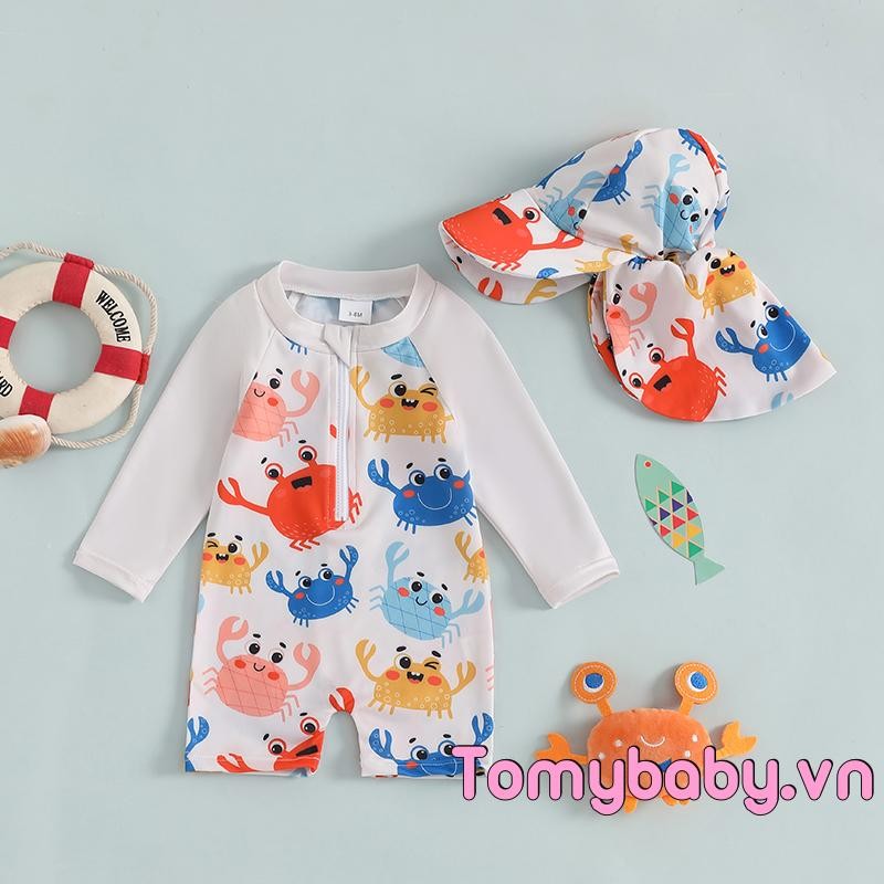 Trẻ mới biết đi Rash Guard Đồ bơi có mũ Seahorse Shell Pattern Zip Up Đồ bơi dài tay cho bé trai bé gái