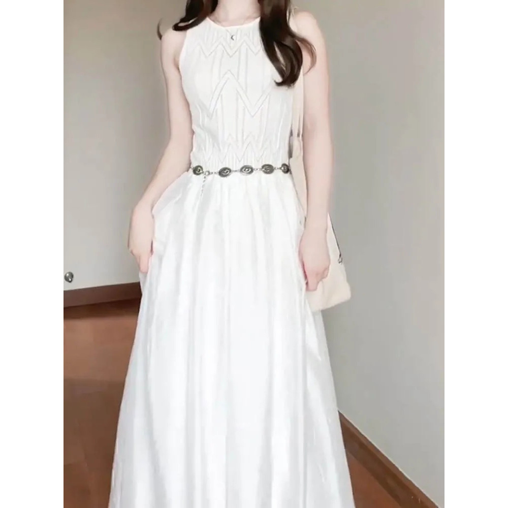 [YU]Áo vest phong cách Pháp thanh lịch, áo khoác cardigan không tay, bộ hai mảnh đan rỗ.