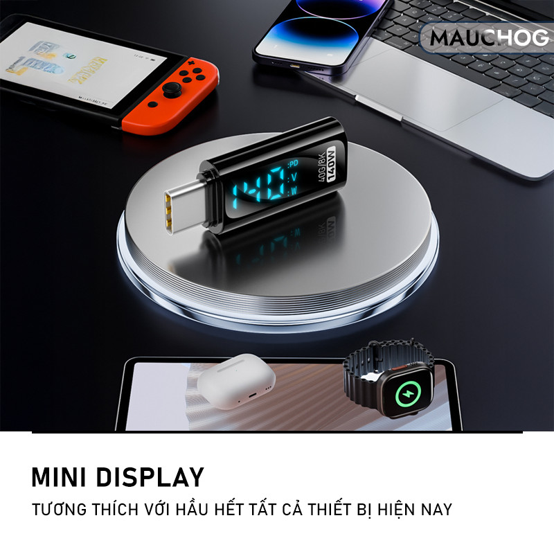 Đầu Chuyển Đổi Dây Cáp Sạc Type C Sang L 35W Màn Hình Led Cho Điện Thoại iPhone iPad Samsung