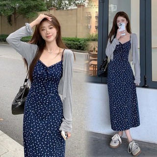 Váy mùa hè mới giảm cân nhẹ nhàng, áo cardigan, váy dài hai mảnh