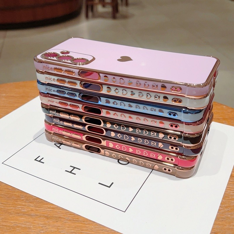 Ốp Lưng Mạ Bên Trái Tim Tình Yêu Sang Trọng Cho Samsung Galaxy A17 A16 A15 A14 A13 A56 A36 A55 A35 A54 A34 A26 A25 A24 A23 5G Vỏ Điện Thoại Bảo Vệ Chống Sốc TPU Mềm