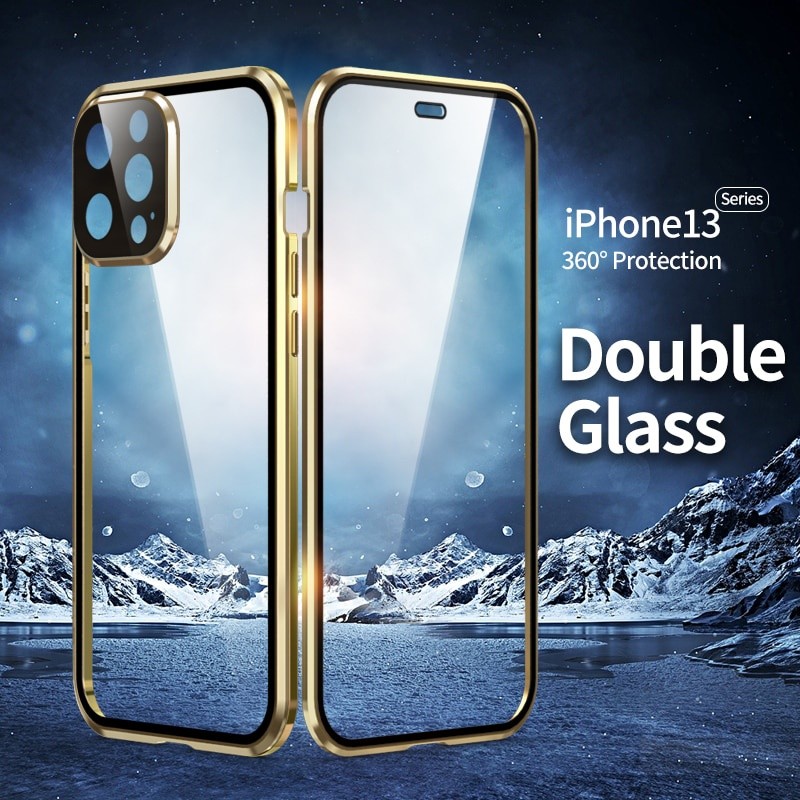 Ốp Kim Loại Hấp Phụ Từ Tính 360 Cho iPhone 12 13 Pro Max 13 Mini i13 i12 iPhone13 iPhone12 Vỏ Điện Thoại Kính Hai Mặt Bảo Vệ Toàn Diện Ốp Lưng Cứng