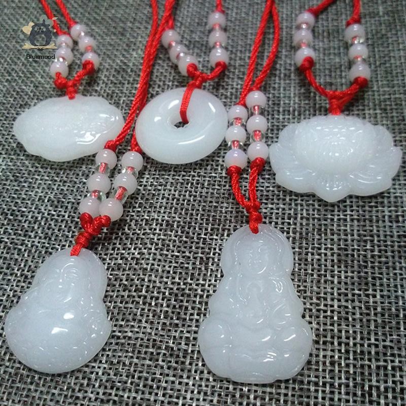 [Bluemood] Ngọc Trắng Phật Giáo Dệt Tay Mặt Dây Chuyền Vòng Cổ Sen Quan Âm Phật Tuổi Thọ Cao Khóa Mặt Dây Chuyền Vòng Cổ May Mắn Mới