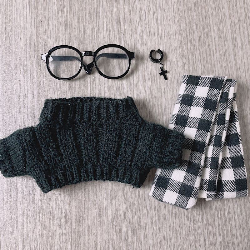 10cm Quần Áo Cho Bé 20cm Đẹp Trai Phong Cách Bạn Trai Áo Len Đen Khăn Thoáng Mát Cotton Búp Bê Quần Áo Mỡ Cơ Thể Có Thể wcin