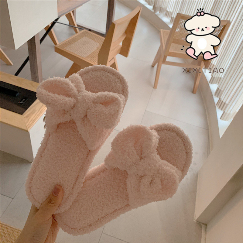 Xixitiao Cô Gái Thu Đông Phong Cách Mới Thời Trang Chống Trơn Trượt Trong Nhà Sử Dụng Dép Sang Trọng Phong Cách Công Chúa Cô Gái Dễ Thương Trái Tim Bông Dép