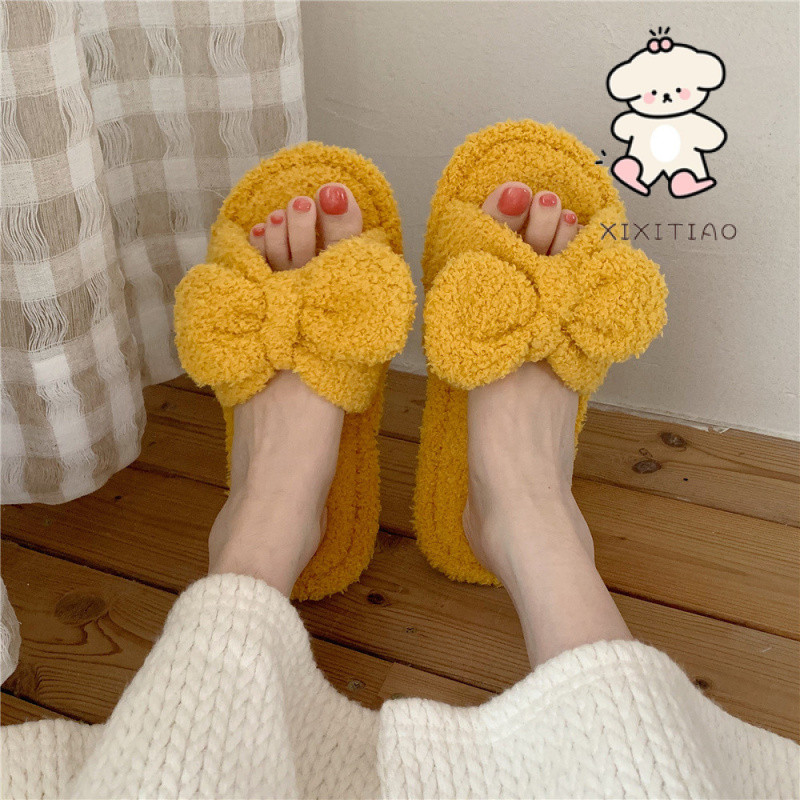 Xixitiao Cô Gái Thu Đông Phong Cách Mới Thời Trang Chống Trơn Trượt Trong Nhà Sử Dụng Dép Sang Trọng Phong Cách Công Chúa Cô Gái Dễ Thương Trái Tim Bông Dép
