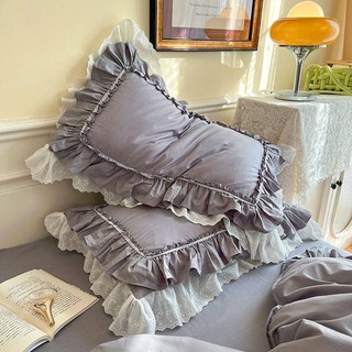 Tân Cương Cotton Phiên Bản Hàn Quốc Công Chúa Thêu Ren Nguyên Chất Vỏ Gối Một Cặp Một Đôi Xù Gối