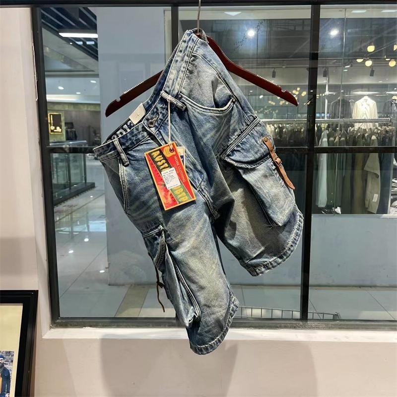Hàng Cứng Hợp Thời Trang Công Nghiệp Nặng Rửa Đau Khổ Frayed Ami Kaki Vintage Nam Thẳng Rời Denim Năm Điểm Quần Short