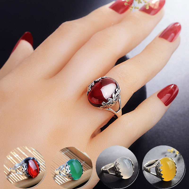 Phiên bản Hàn Quốc Nhẫn mở Ruby Bạc Thái Lan Thời trang Retro Cô gái Giả Ngọc Nhẫn