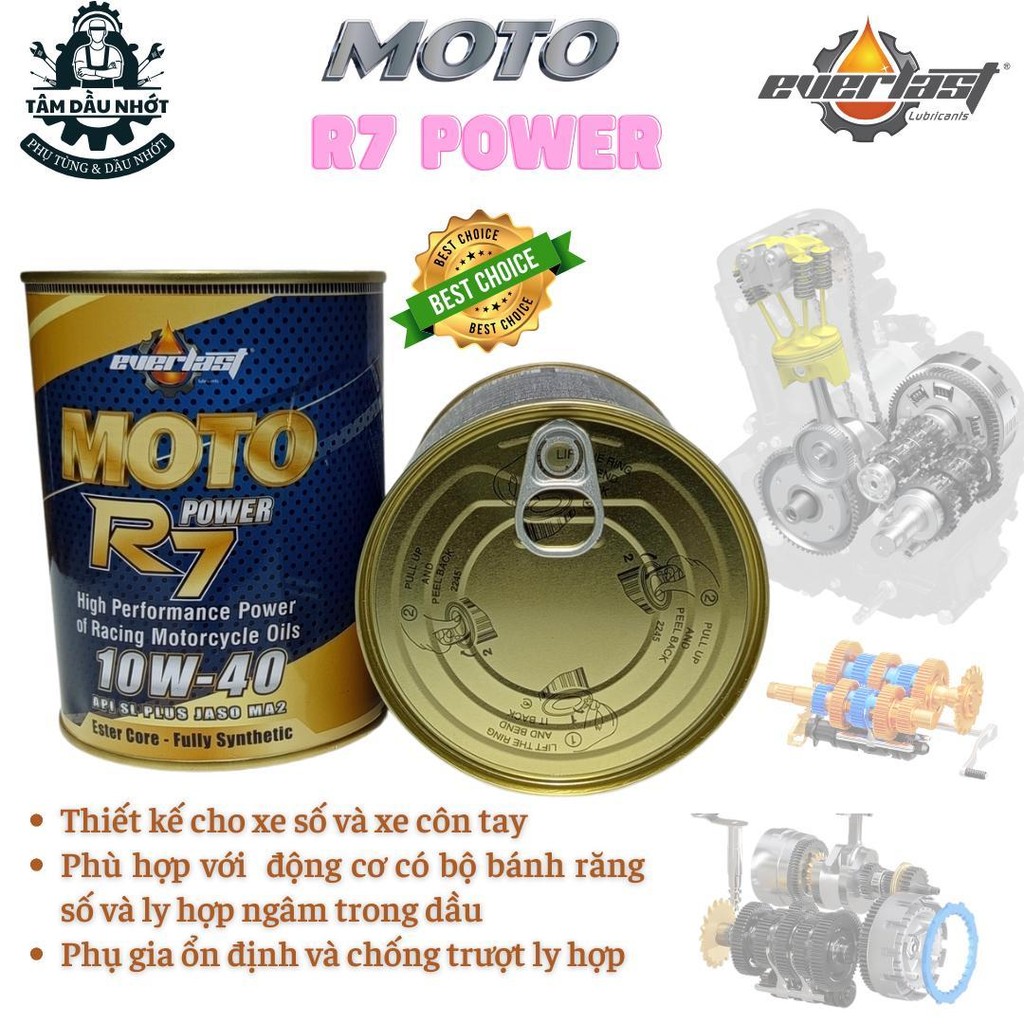 [Combo] 2 Lon Dầu Nhớt MOTO R7 10W40 0.8L, Tặng 1 cặp phuộc NICE thái