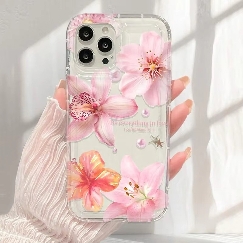 Ốp Lưng Cho iPhone 11 16 15 Pro Max 16e 14 11 12 13 15 Pro XR XS Max X 7 8 Plus SE2022 Họa Tiết Hoa Trong Suốt Vỏ TPU Mềm Chống Sốc