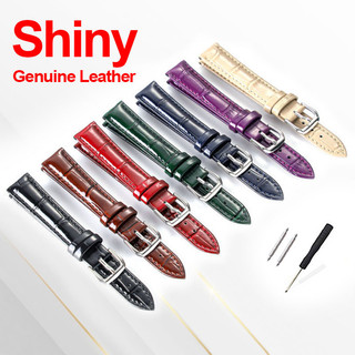Dây đeo đồng hồ da bò sáng bóng 12-22mm 14 16 18 19 20mm 21mm Dây đeo đồng hồ da thật dành cho nam nữ Dây đeo đồng hồ cơ thạch anh Hoa văn cá sấu tre chống thấm nước