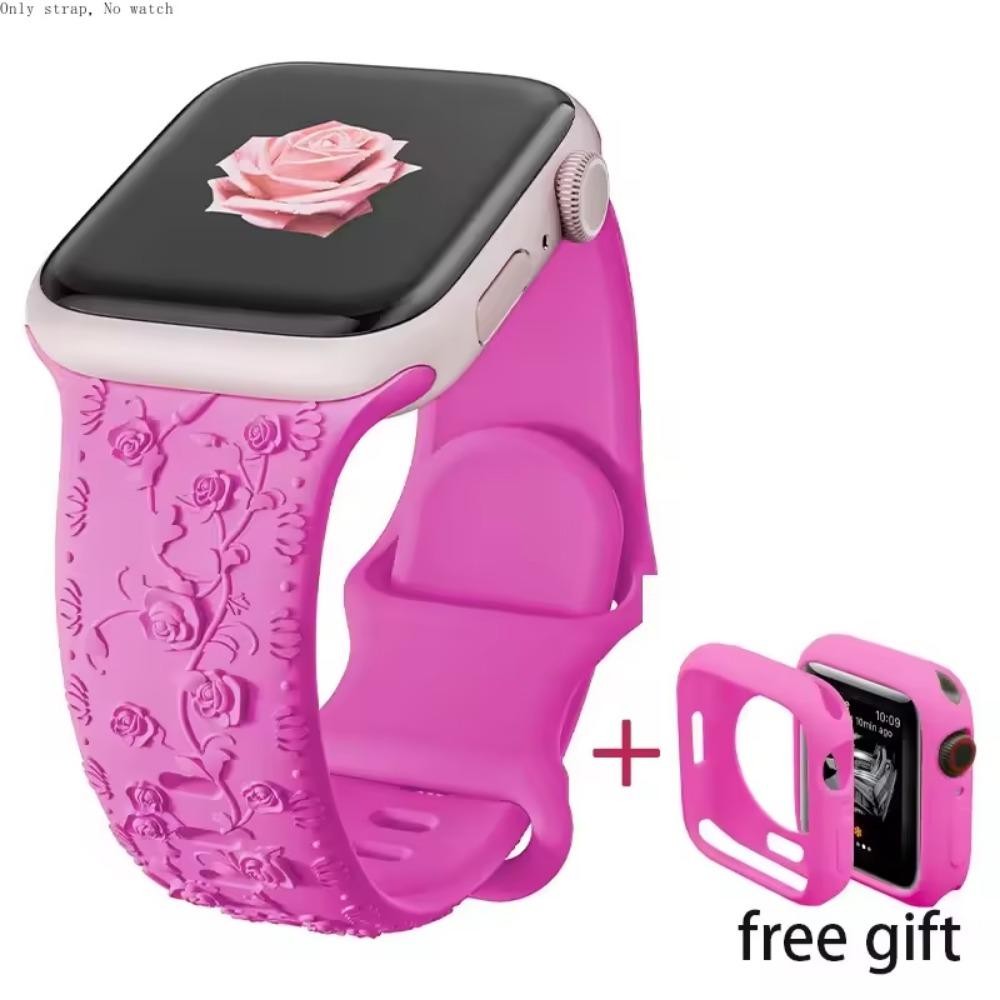 Dây đeo silicon khắc hoa + Vỏ cho Apple Watch Series11 / 10 46mm 42mm Ultra3 / 2 / 1 49mm 9 8 7 6 5 4 3 SE 45mm 44mm 41mm 40mm 38mm