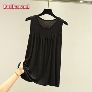 Phụ Nữ Xe Tăng Kích Thước Lớn Thoải Mái Áo Thun Không Tay Mùa Hè Bộ Đồ Ngủ Mỏng Áo Thường Ngày