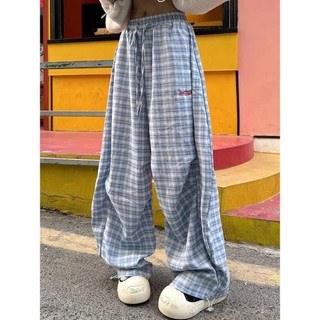 S-5XL Quần Size Lớn Nữ Mỹ Thường Ngày Kiểm Tra Quần Nữ Xuân Hè Rời Machete Quần Drape Sàn Lau Quần Ống Rộng ins Đơn Giản Hợp Thời Trang Vừa Size Lớn Quần Kiểm Tra Nữ