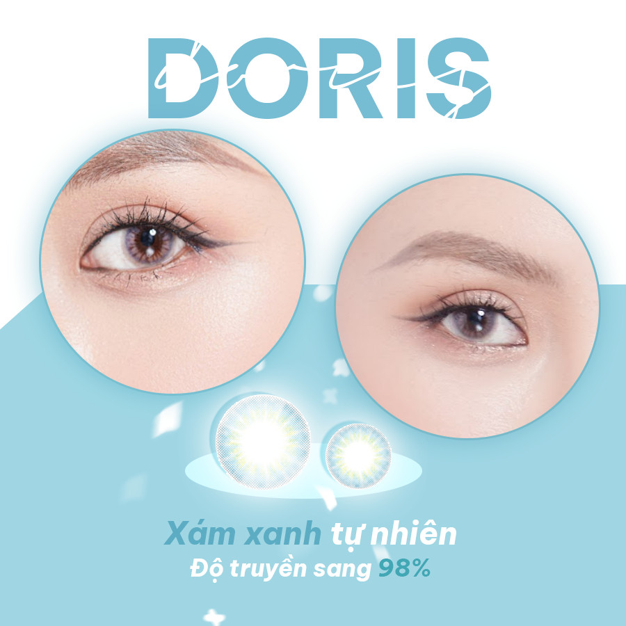 Kính áp tròng màu xám xanh Grey Doris chất liệu Silicone Hydrogel thời gian đeo 14h-24h hạn dùng 3 tháng EyeBlink