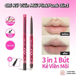 [Tặng Cọ Son]  Chì Kẻ Viền Môi PinkPunk 3in1, Chì Mịn Kèm Cọ Tán Và Đầu Gọt Ngòi Chì, 0.25g