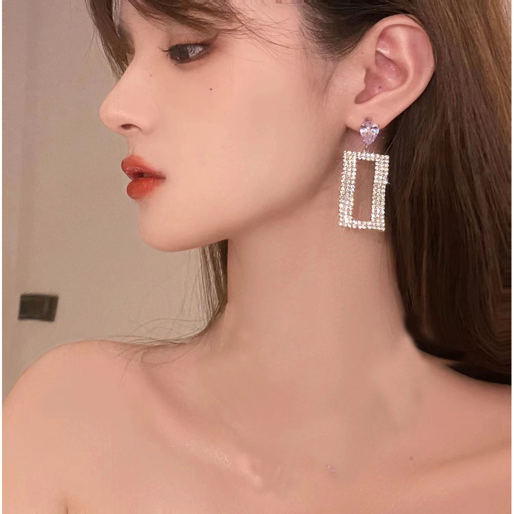 ❣️Full Kim Cương Zircon Hình Học Bông Tai Kết Cấu Sang Trọng Ánh Sáng Kim Cương Sang Trọng Người Nổi Tiếng Cao Cấp Bông Tai