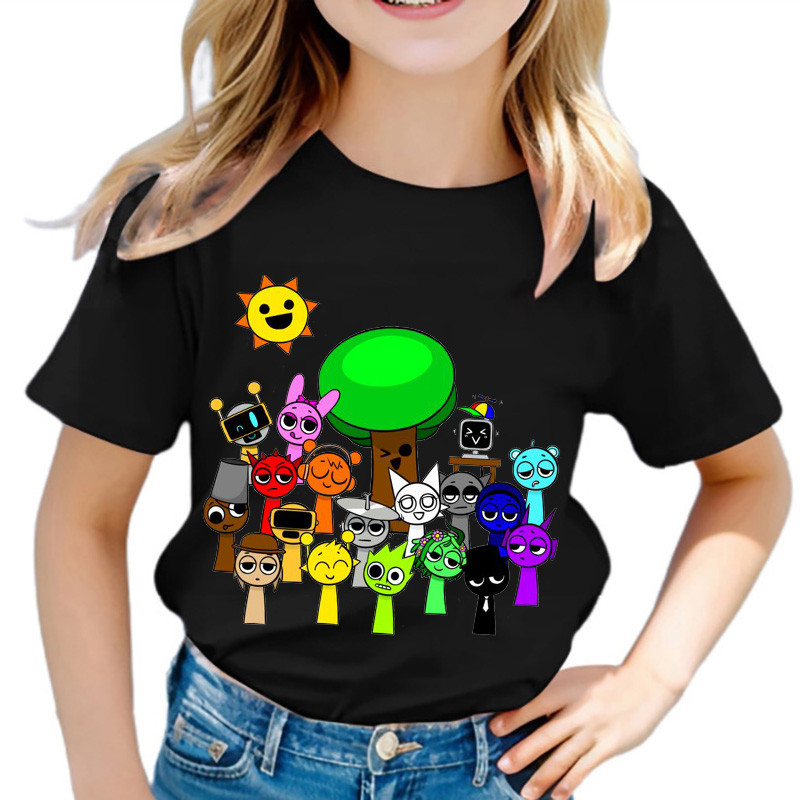 2025 Sprunki Game Áo Thun Cho Trẻ Em Incredibox In Hình Hoạt Hình Tay Ngắn Mùa Hè Thường Ngày Hàng Đầu
