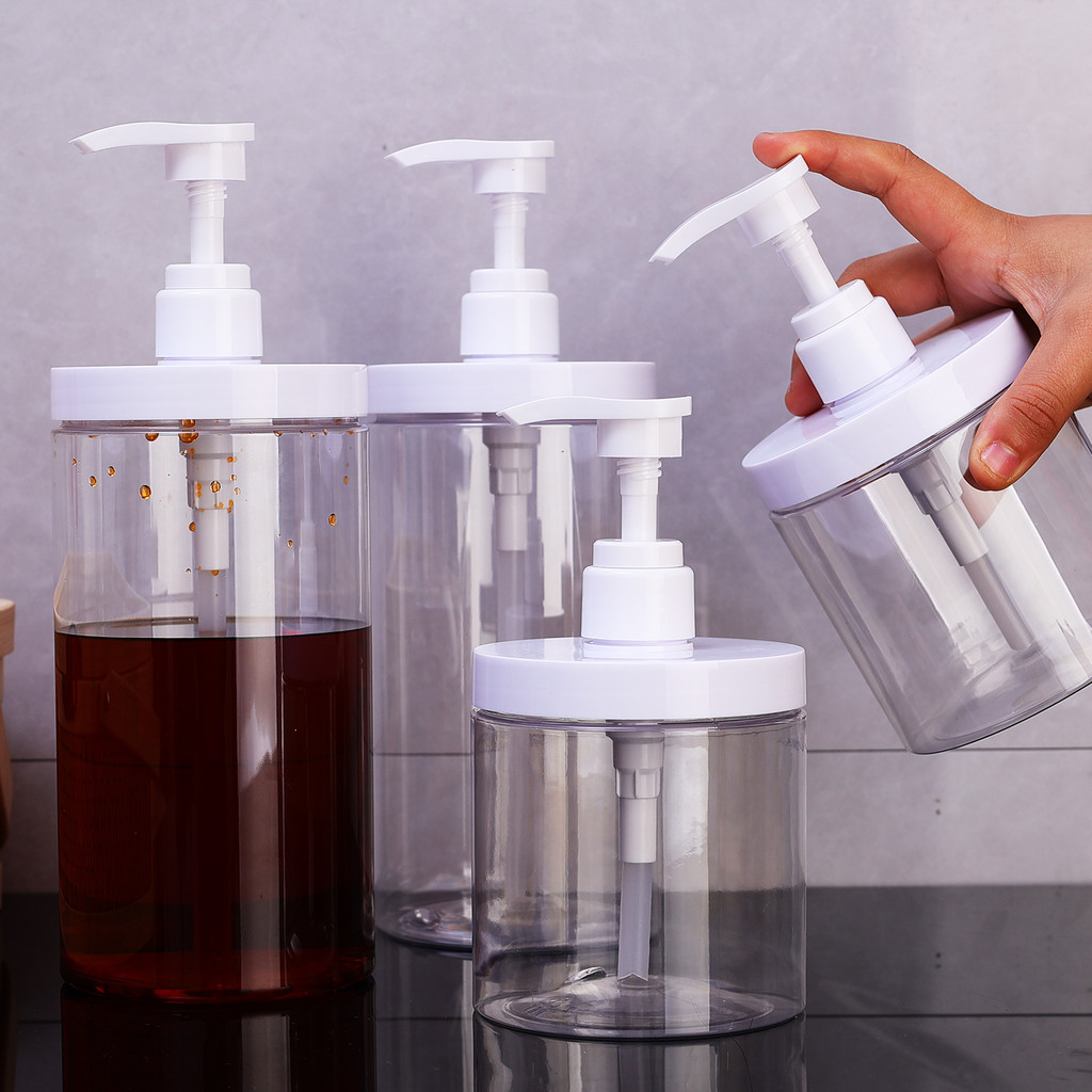 [3-5 ngày đến] Chai đựng máy bơm PET 500ml-1000ml có lỗ mở lớn, Hộp đựng có thể đổ lại bền bỉ để làm kem dưỡng da dầu gội, Chai du lịch chống rò rỉ Thiết yếu trong phòng tắm