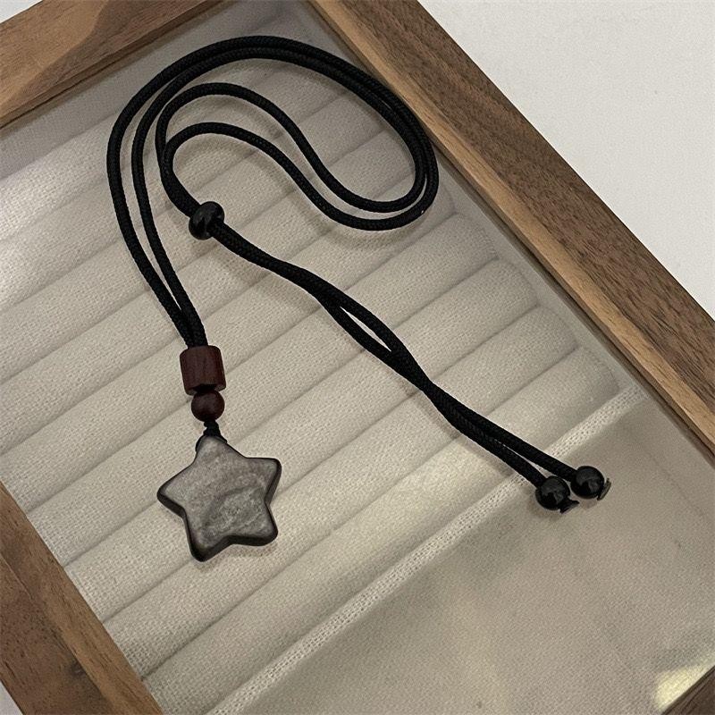 Mặt dây chuyền mặt trăng Obsidian tự nhiên Vòng cổ cặp đôi ngôi sao