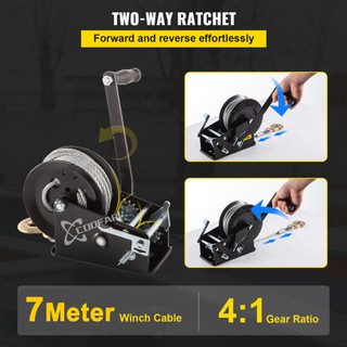 Tời Tay 800 LBS Có Phanh - Dây Thép 6m, Dùng Cho Xe Địa Hình, Thuyền, Rơ-moóc