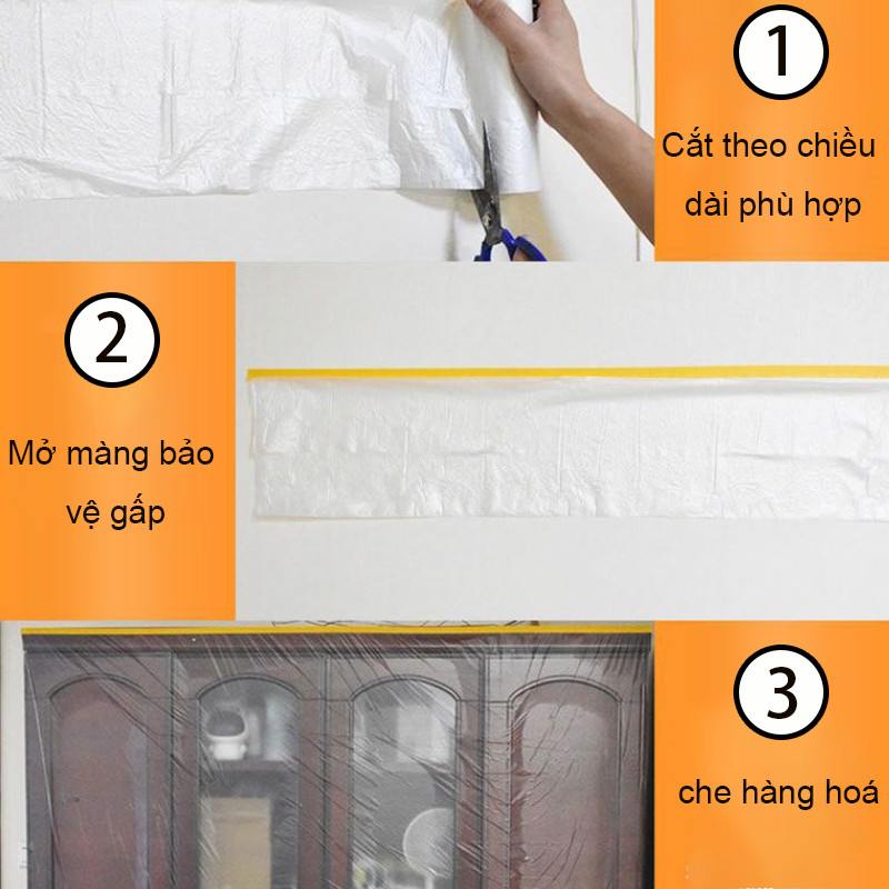 【Nhiều kích cỡ có sẵn】Màng Nilon che bụi đa năng,Có sẵn cho:che đồ,che chắn sơn,bọc hàng, Có một đầu dán dính vv