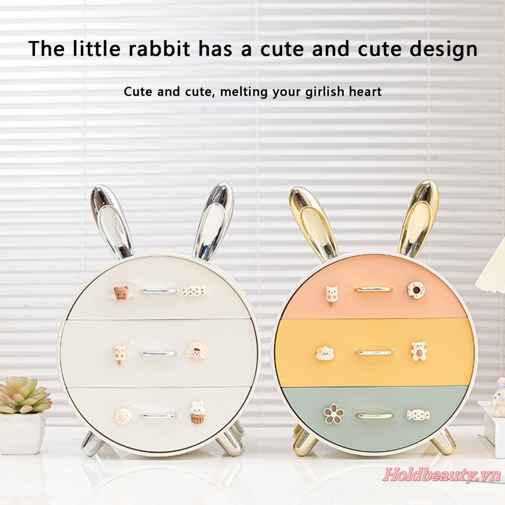 Phụ Kiện Tóc Tổ Chức Cho Bé Gái Thỏ Dễ Thương 3 Ngăn Kéo Kẹp Tóc Bảo Quản Hộp Trang Sức Cho Băng Đô Buộc Tóc
