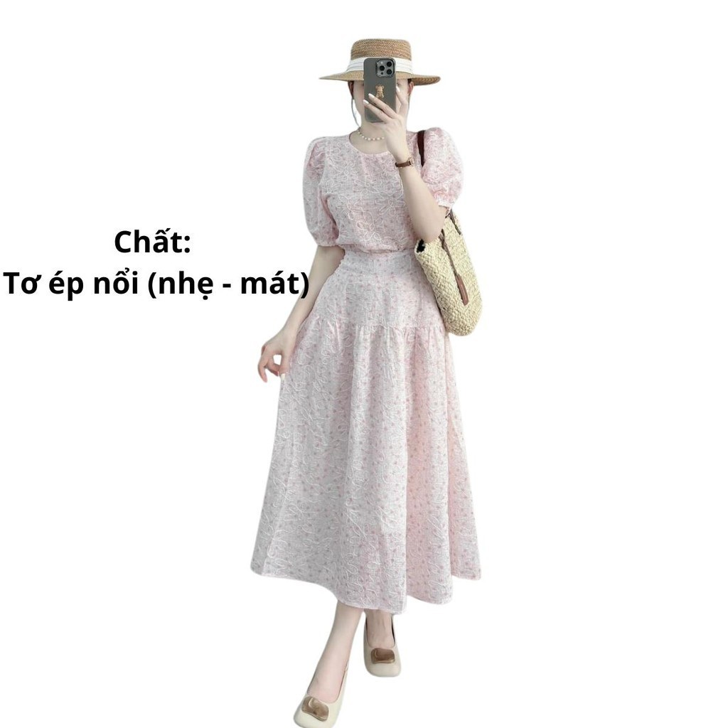 Set bộ chân váy và áo hàng hai lớp đi làm đi chơi du lịch biển chất tơ nổi nhẹ mát SET42