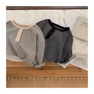 (6m-15Y) Áo thun sọc dài tay cho trẻ em Áo Hoodie cổ tròn bé trai và bé gái Hoàng tử
