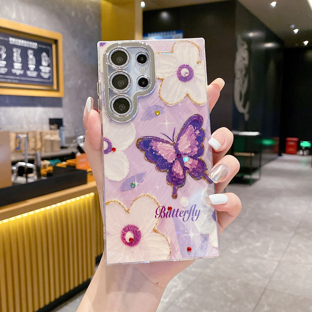 Dành Cho Samsung Galaxy S24 Ultra S22Ultra S23 Plus S24Plus Tranh Sơn Dầu Bướm Hoa Ốp Lưng Điện Thoại Samsung Galaxy S24 Plus S23Plus S23Ultra Silicon Mềm Chống Rơi TPU