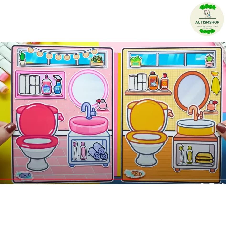 Đồ chơi giấy ngồi nhà búp bê bằng giấy montessori tocaboca life strauberry and Orange
