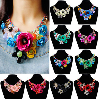 1 mặt Vòng cổ hoa đầy màu sắc, Vòng cổ dệt dây, xương đòn ngắn, phụ kiện nữ phóng đại