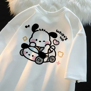 Áo thun ngắn tay in hình chó Pocha dễ thương mùa hè 2024 dành cho trẻ em Áo thun ngắn tay đa năng và thường ngày