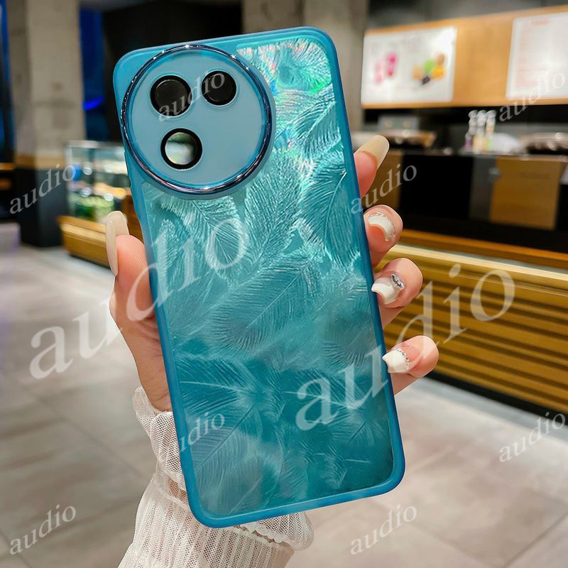 Ốp Điện Thoại Lấp Lánh Lông Vũ Laser Cho Vivo V30E V30 Pro 5G 2024 Với Phim Bảo Vệ Ống Kính Máy Ảnh Trong Suốt Lông Vũ Vỏ Điện Thoại Cho Vivo V30E VivoV30e 5G Ốp Lưng