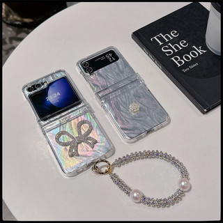 Sang Trọng Camellia Nơ Kim Cương Giả Ngọc Trai Dây Chuyền Dành Cho Samsung Galaxy Z Flip 5 Z Flip 3 5G Z Flip 4 Zflip5 ZFlip 5 Flip5 Vỏ Bảo Vệ Chống Sốc PC Cứng